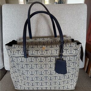 Tory Burch Navy Parker Geo T Large Tote, Good Condition